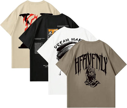 VIPWOLF Men's 4 Piece Y2K Graphic Tees Shorts Sleeve Cool T-Shirts Top