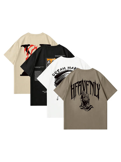VIPWOLF Men's 4 Piece Y2K Graphic Tees Shorts Sleeve Cool T-Shirts Top