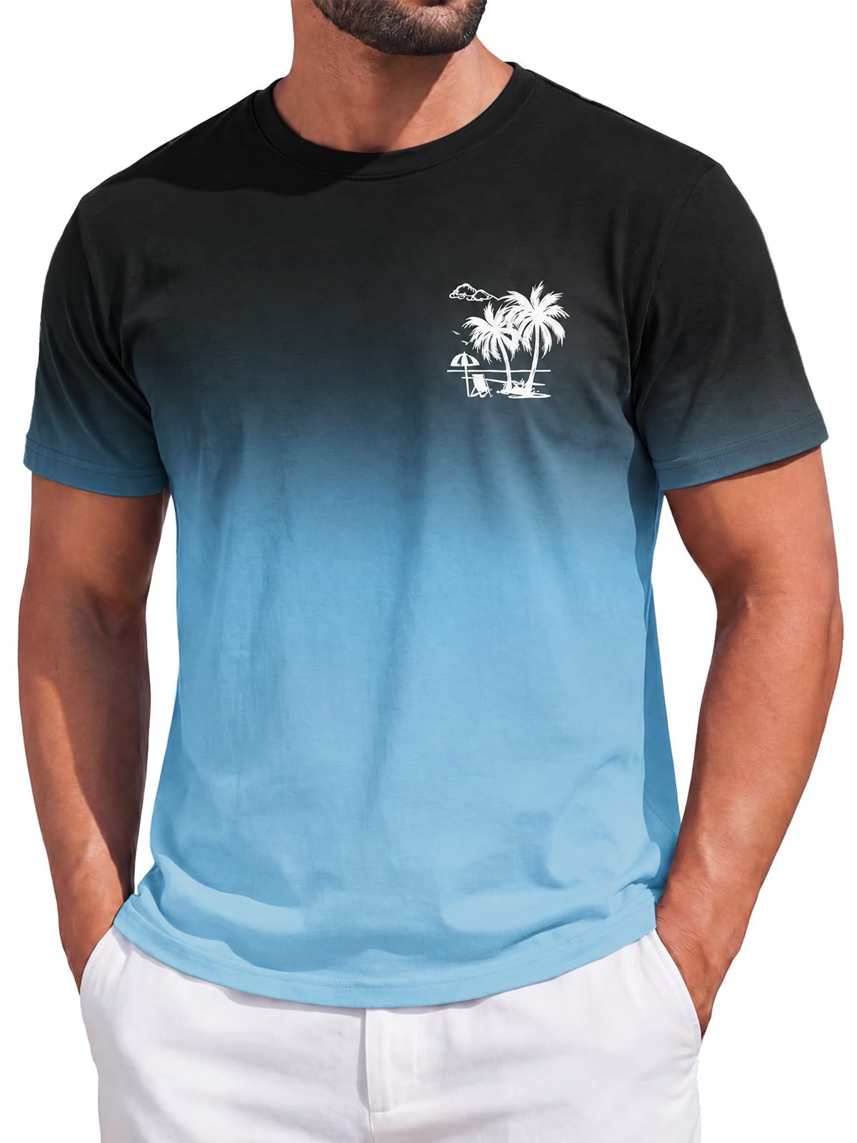 Runcati Mens Short Sleeve T-Shirts Gradient Graphic Vintage Hawaiian Tee