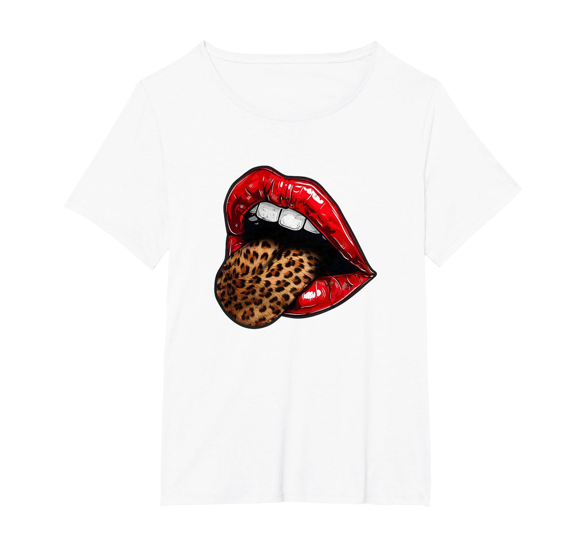 Red Lips Leopard Tongue - Vintage Animal Print Graphic T-Shirt