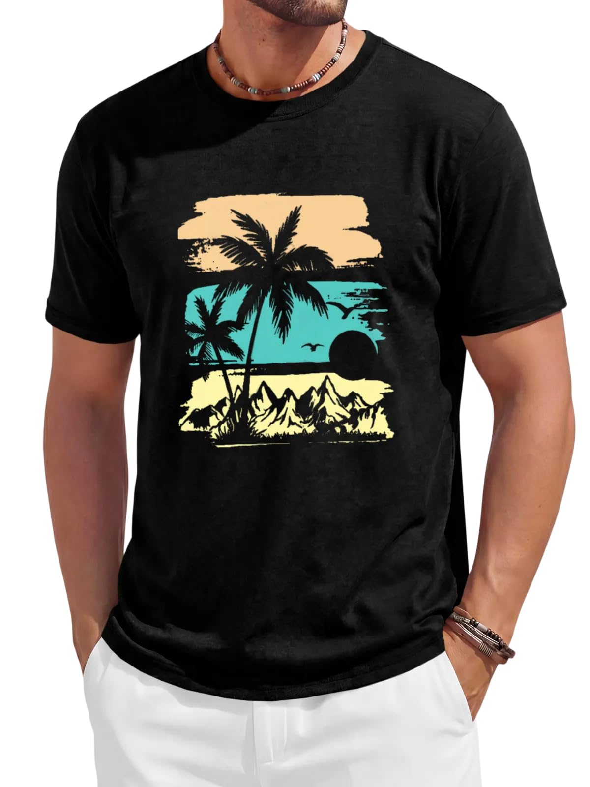 Runcati Mens Short Sleeve T-Shirts Casual Crewneck Graphic Printed Tees