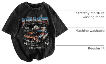 VIPWOLF Men's Graphic Vinatge Oversized Short Sleeve Tee Shirt