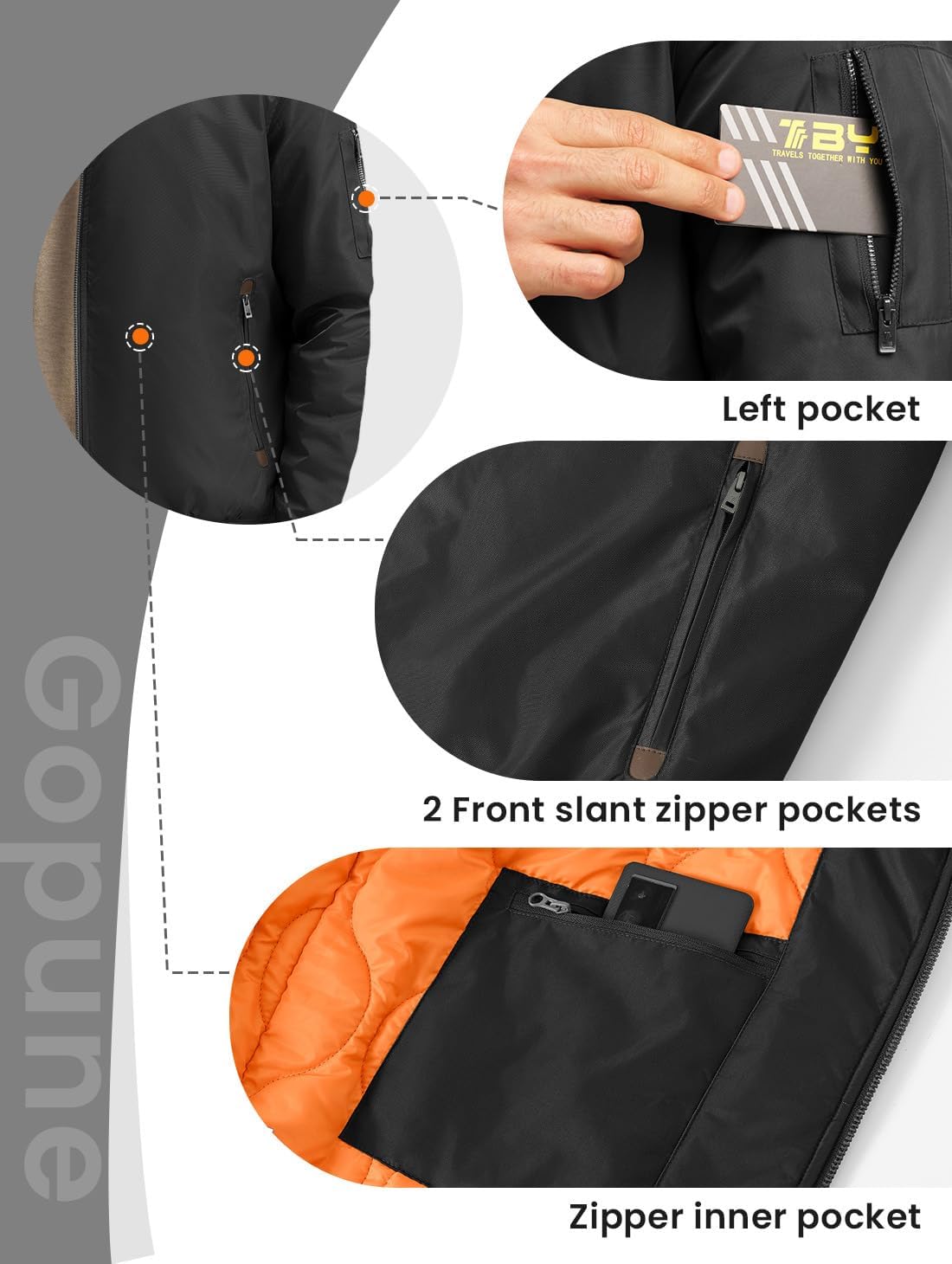 Gopune Men's Bomber Jacket Casual Fall Winter Warm Jacket Full Zip Padded Coats Outwear