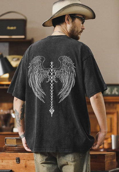 Men's Y2K Acid Wash Gothic Graphic T-Shirts Skull Print Vintage Oversized Washed Tees Grunge Clothes