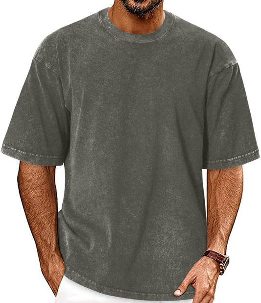 Oversized Tshirts for Men Short Sleeve Vintage Washed Basic Loose Tees