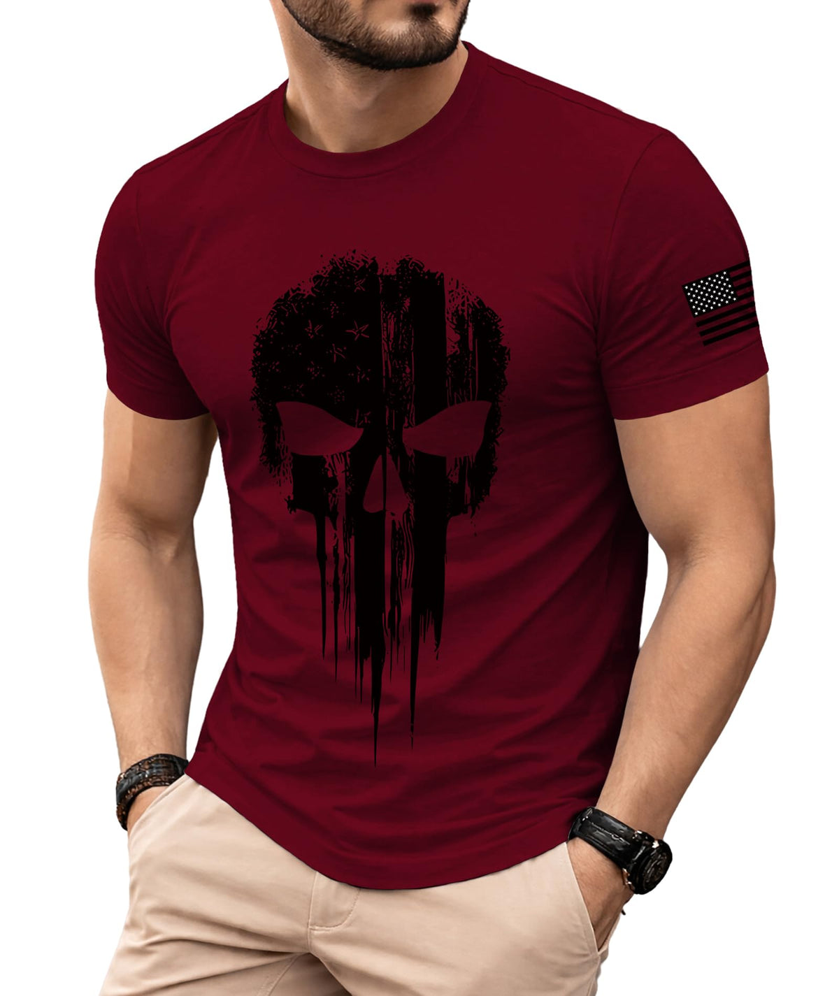 KESIHAN Men's American Flag Skull Graphic T Shirt Vintage USA Retro Tee