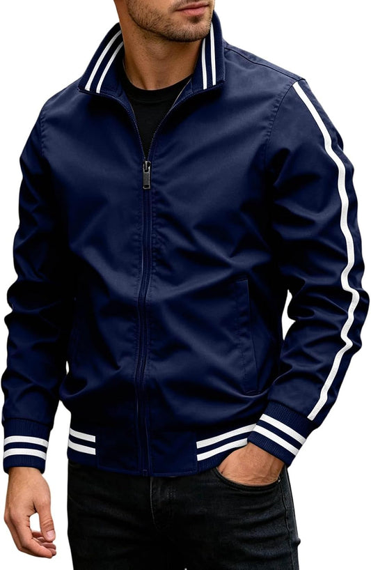 Men Bomber Jacket Windbreaker Lightweight Long Sleeve Zip Up Bomber Cardigan Waterproof Pocket Flight Coat Voyage