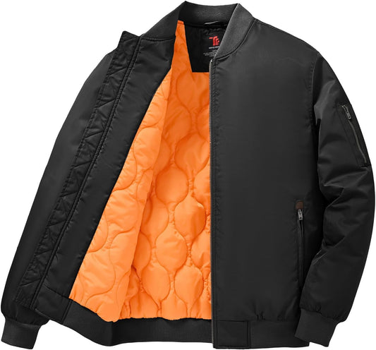 Gopune Men's Bomber Jacket Casual Fall Winter Warm Jacket Full Zip Padded Coats Outwear