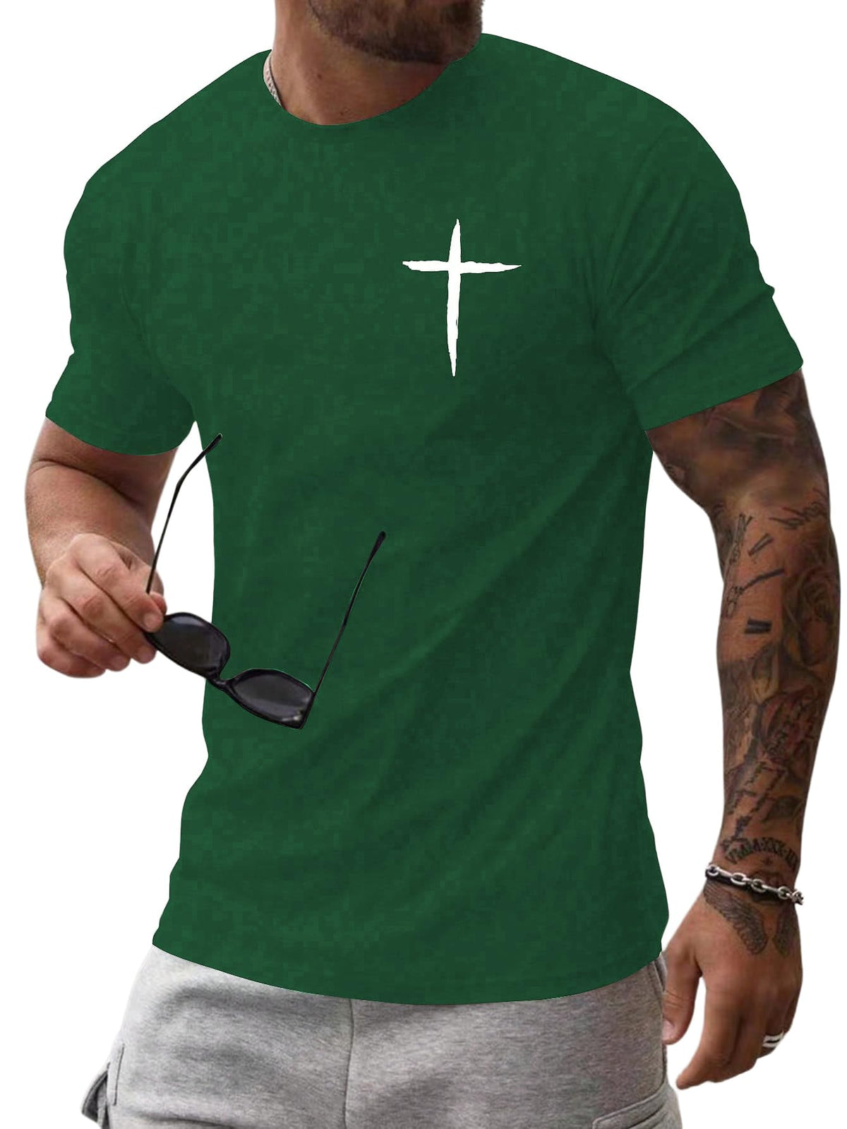 Floerns Men's Cross Print Short Sleeve T Shirt Crewneck Tee Shirts
