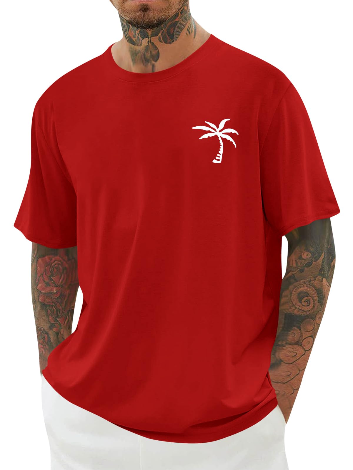 Mens Short Sleeve T-Shirt Graphic Loose Fit Tee Crew Neck Palm Tree Summer Shirts