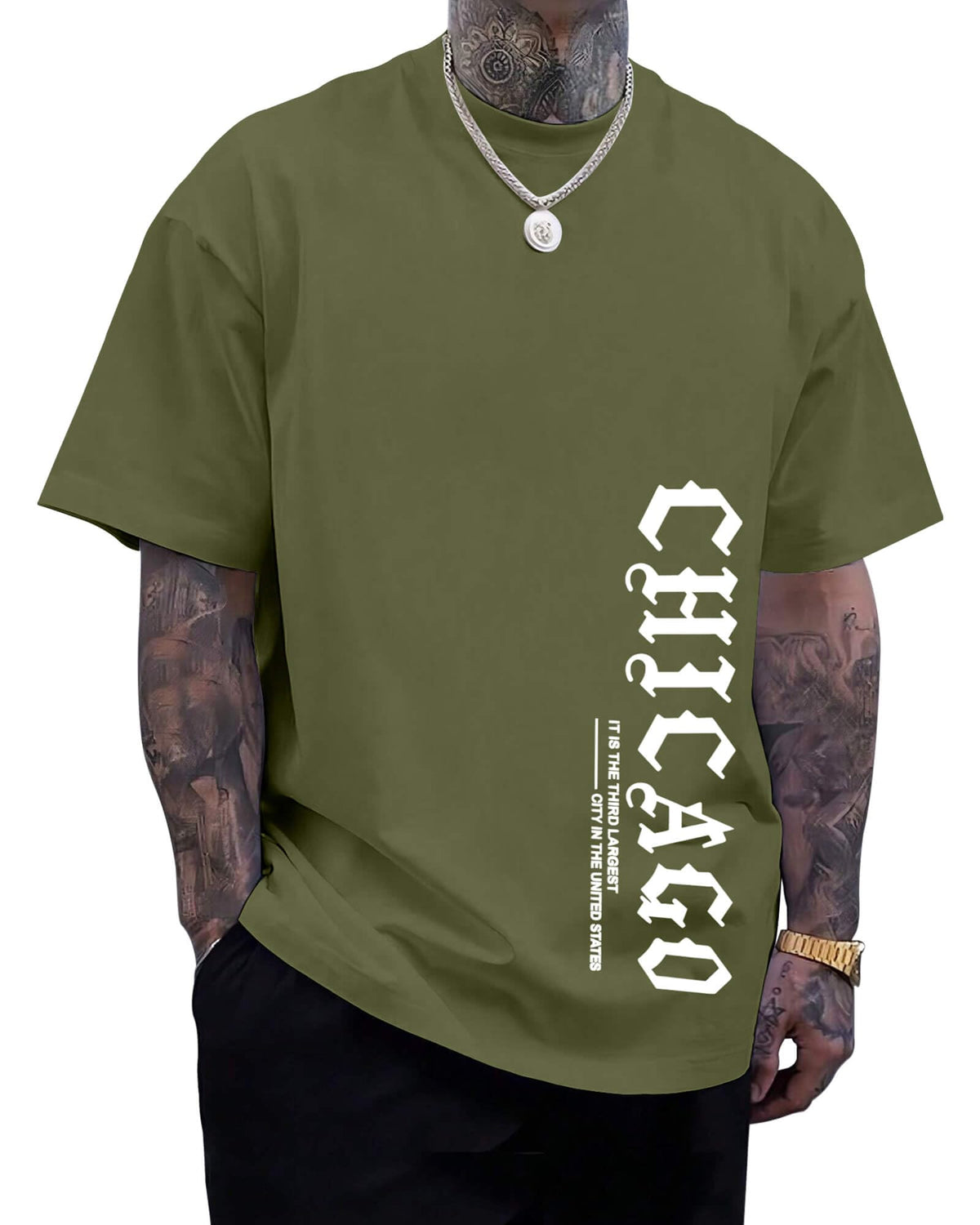 Aiyino Men's Chicago Graphic Tee – Gothic City 100% Cotton Casual Top