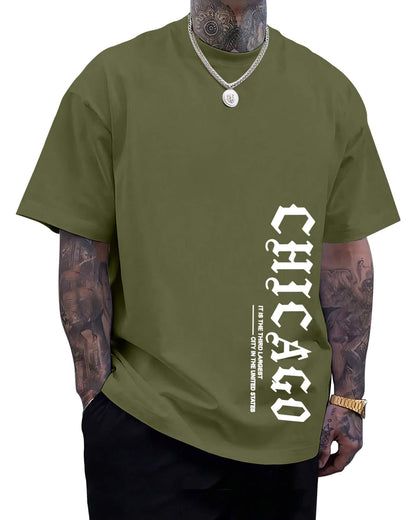 Aiyino Men's Chicago Graphic Tee – Gothic City 100% Cotton Casual Top