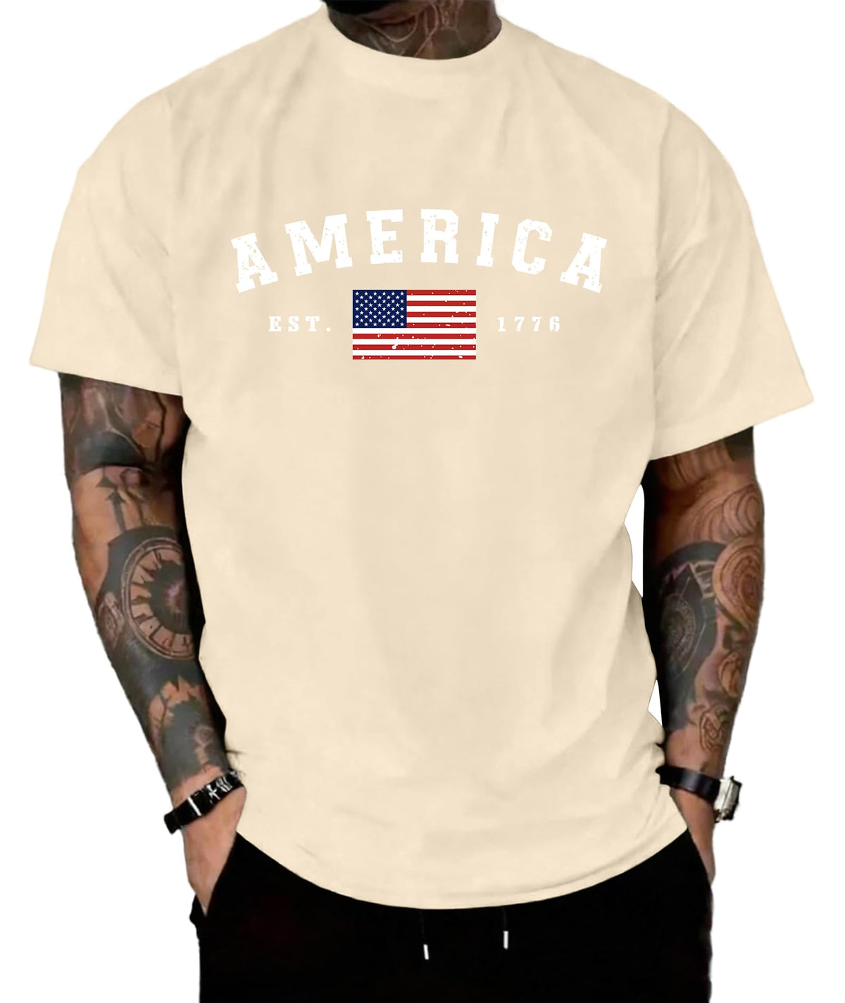 KESIHAN American 1776 Flag Patriotic T Shirt for Men Casual Regular Tee