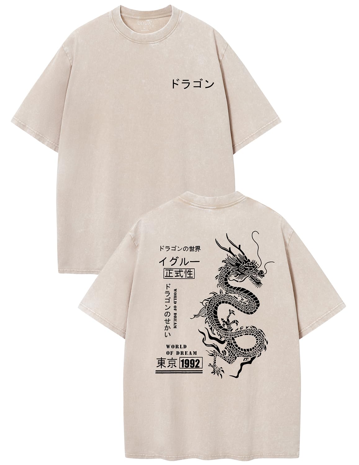 UOUA Men's Graphic Tees Washed Oversized Short Sleeve T-Shirts