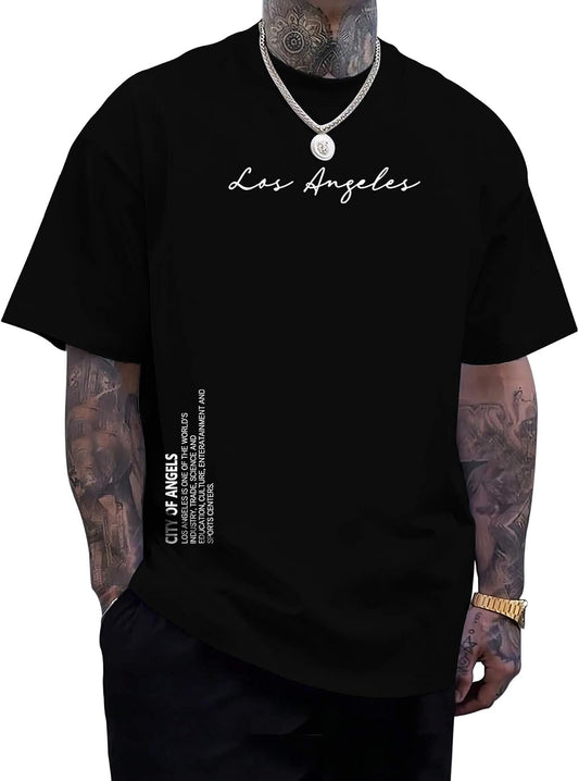 Aiyino Men's Los Angeles Tee – Minimalist 100% Cotton Casual Graphic Top