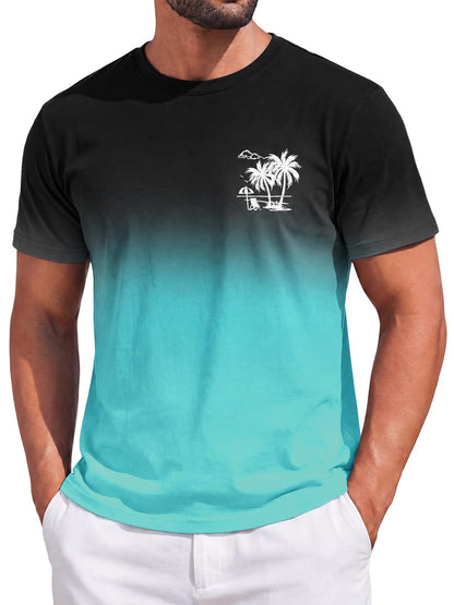 Runcati Mens Short Sleeve T-Shirts Gradient Graphic Vintage Hawaiian Tee