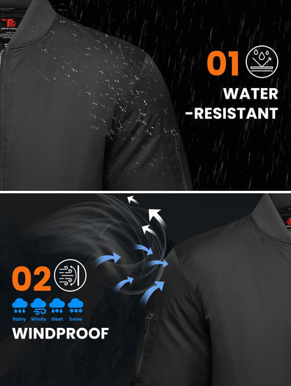 Gopune Men's Bomber Jacket Casual Fall Winter Warm Jacket Full Zip Padded Coats Outwear