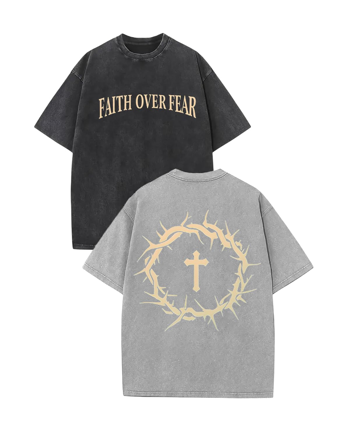 2 Packs Christian T Shirts for Men Oversized Tee Graphic Apparel Acid Washed Baggy Gym Top