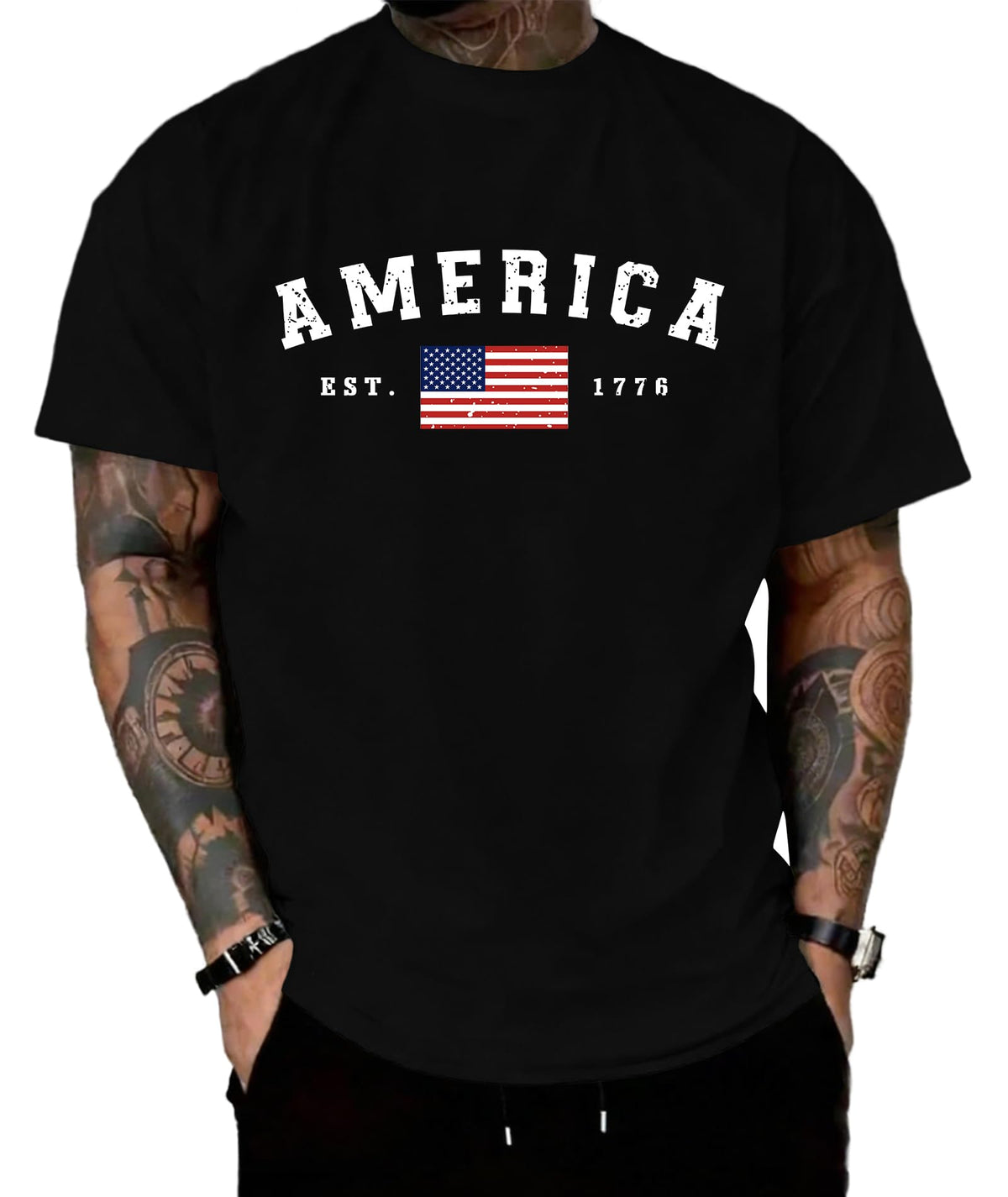 KESIHAN American 1776 Flag Patriotic T Shirt for Men Casual Regular Tee