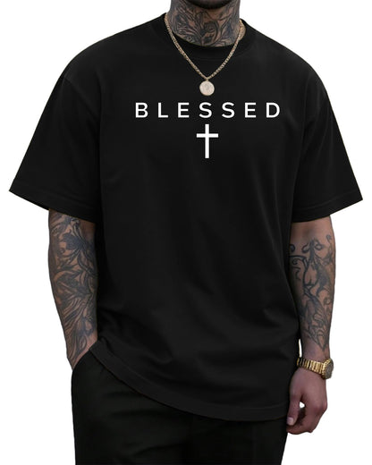 KUYIGO Mens Blessed Cross Graphic T Shirt Christian Faith Tee