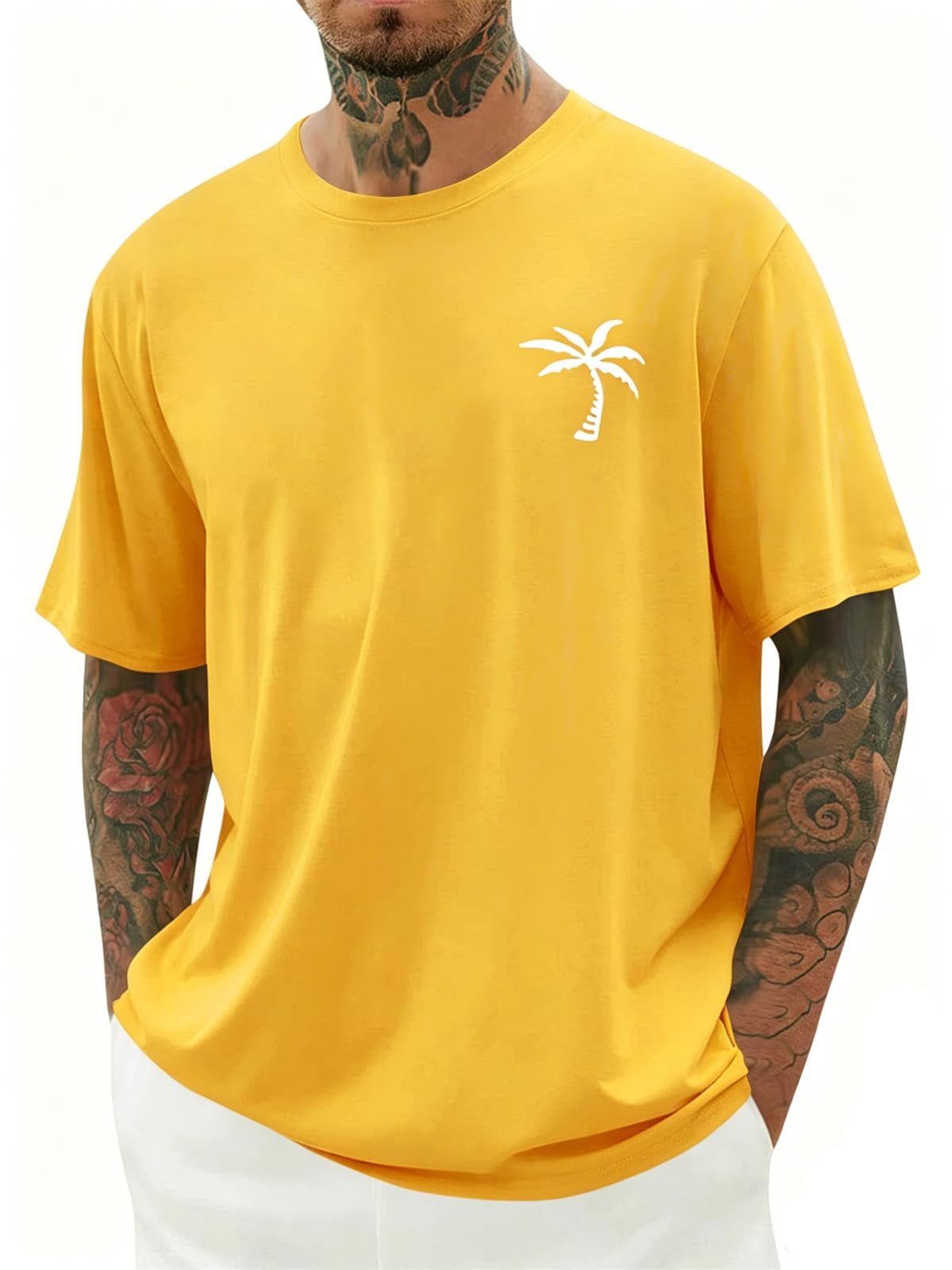 Mens Short Sleeve T-Shirt Graphic Loose Fit Tee Crew Neck Palm Tree Summer Shirts