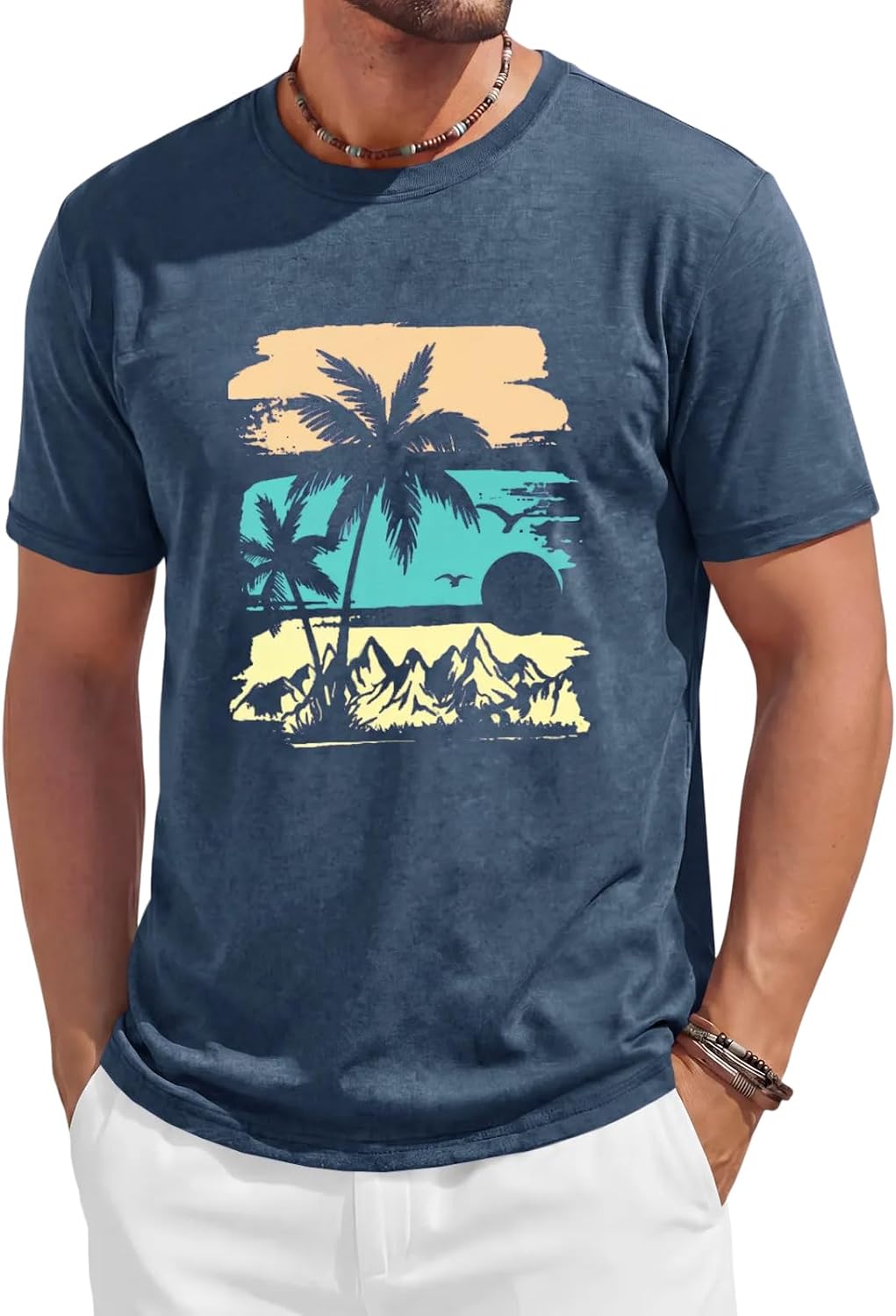 Runcati Mens Short Sleeve T-Shirts Casual Crewneck Graphic Printed Tees