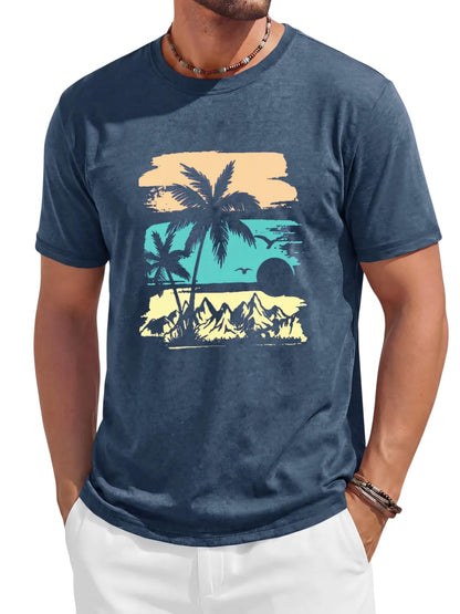 Runcati Mens Short Sleeve T-Shirts Casual Crewneck Graphic Printed Tees