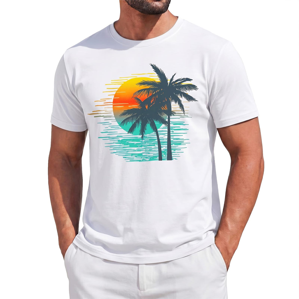 Runcati Mens Short Sleeve Graphic Palm Tree Printed T Shirts