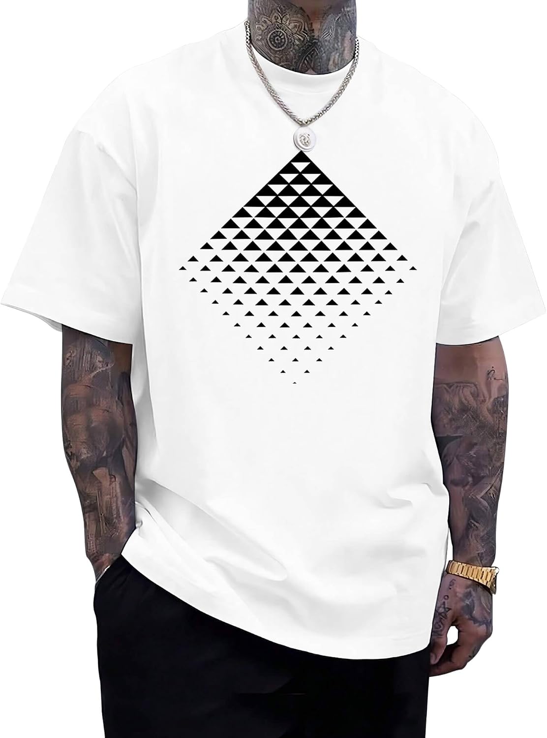 Aiyino Men's Triangle Geometric Tee – Gradient Art 100% Cotton Casual Top