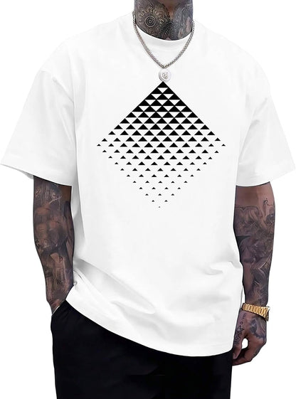 Aiyino Men's Triangle Geometric Tee – Gradient Art 100% Cotton Casual Top