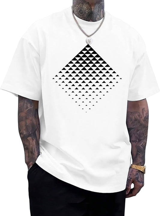 Aiyino Men's Triangle Geometric Tee – Gradient Art 100% Cotton Casual Top