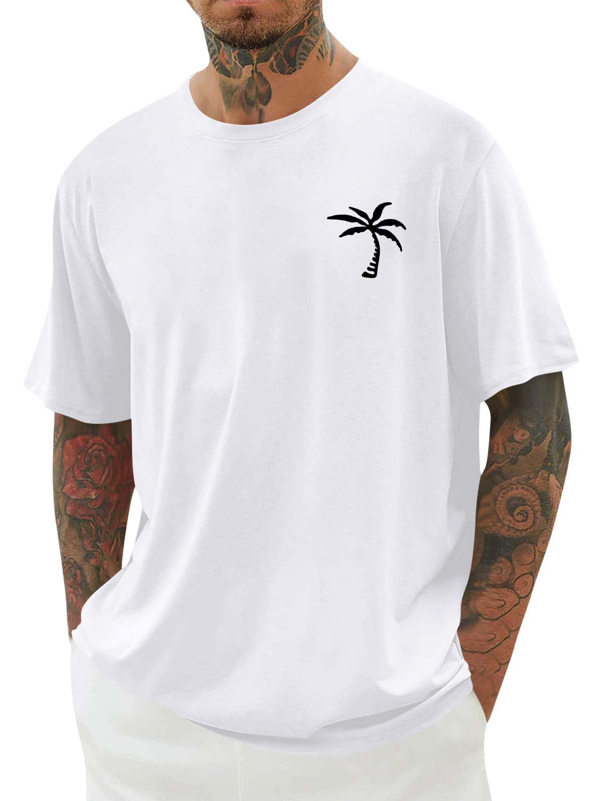 Mens Short Sleeve T-Shirt Graphic Loose Fit Tee Crew Neck Palm Tree Summer Shirts
