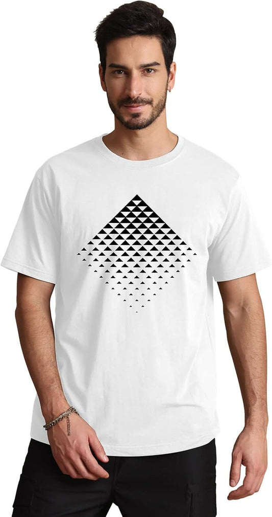 Aiyino Men's Triangle Geometric Tee – Gradient Art 100% Cotton Casual Top