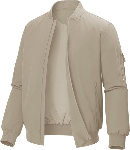 Mens Casual Lightweight Bomber Jackets Zipper Up Windproof Coat