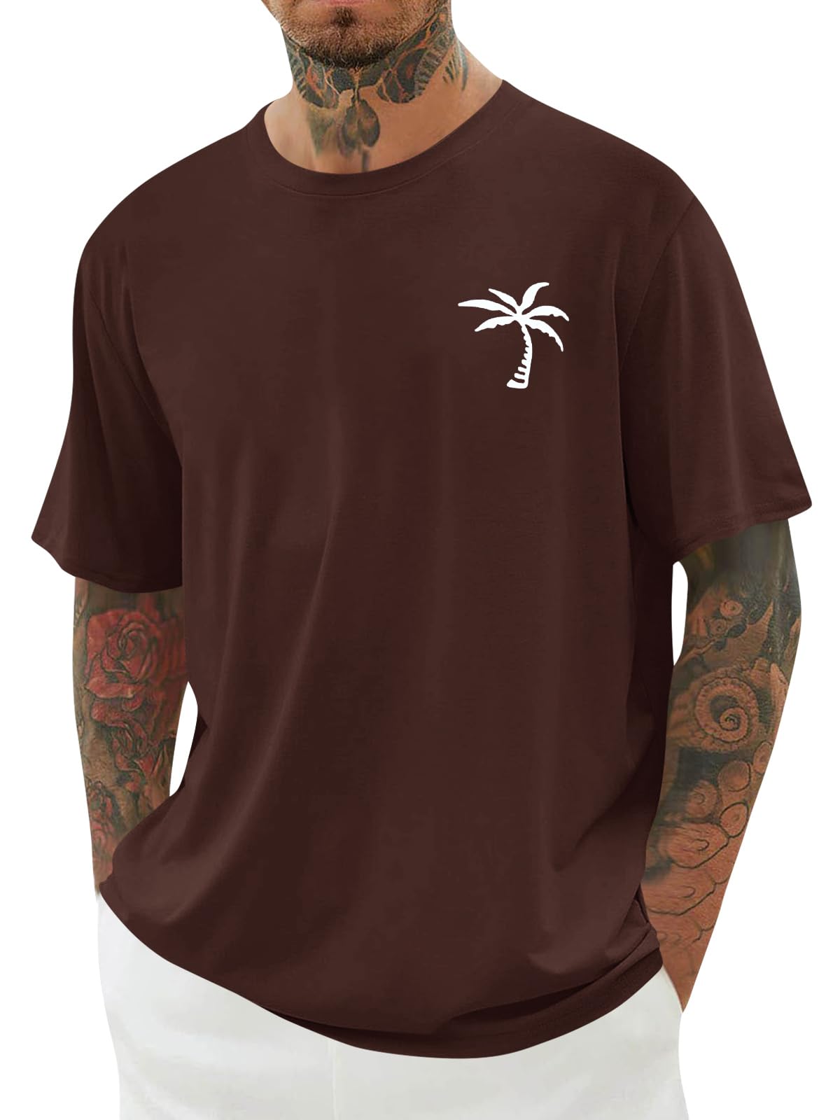 Mens Short Sleeve T-Shirt Graphic Loose Fit Tee Crew Neck Palm Tree Summer Shirts