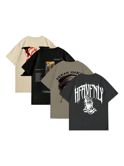 VIPWOLF Men's 4 Piece Y2K Graphic Tees Shorts Sleeve Cool T-Shirts Top