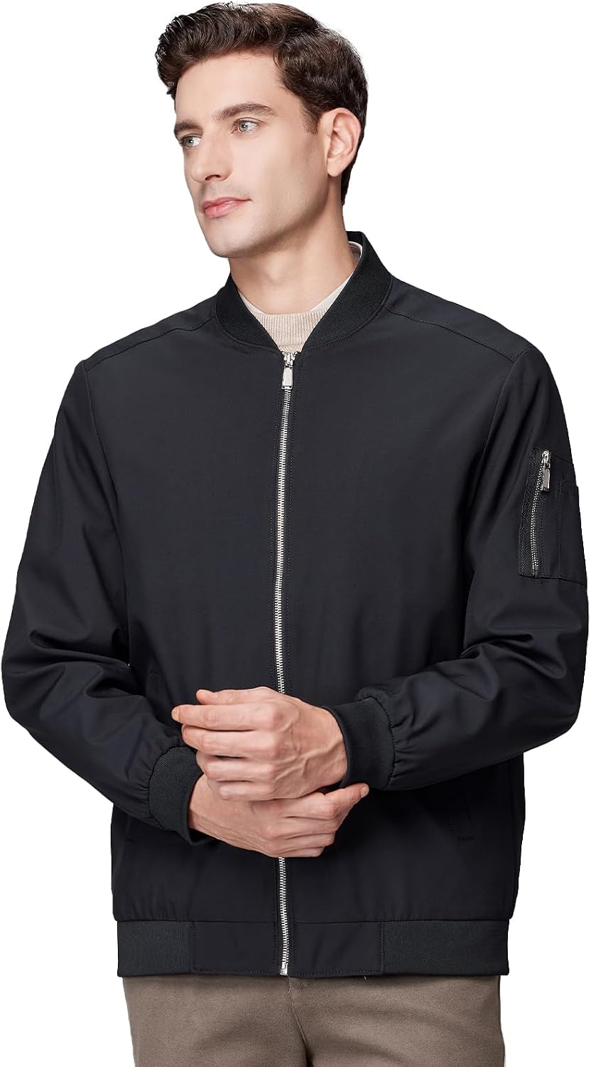 Men's Lightweight Bomber Jacket Windbreaker Causal with Multiple Pockets