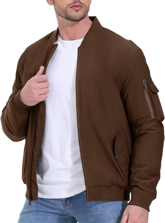 Gopune Men's Bomber Jacket Fall Winter Warm Windbreaker Casual Padded Coats