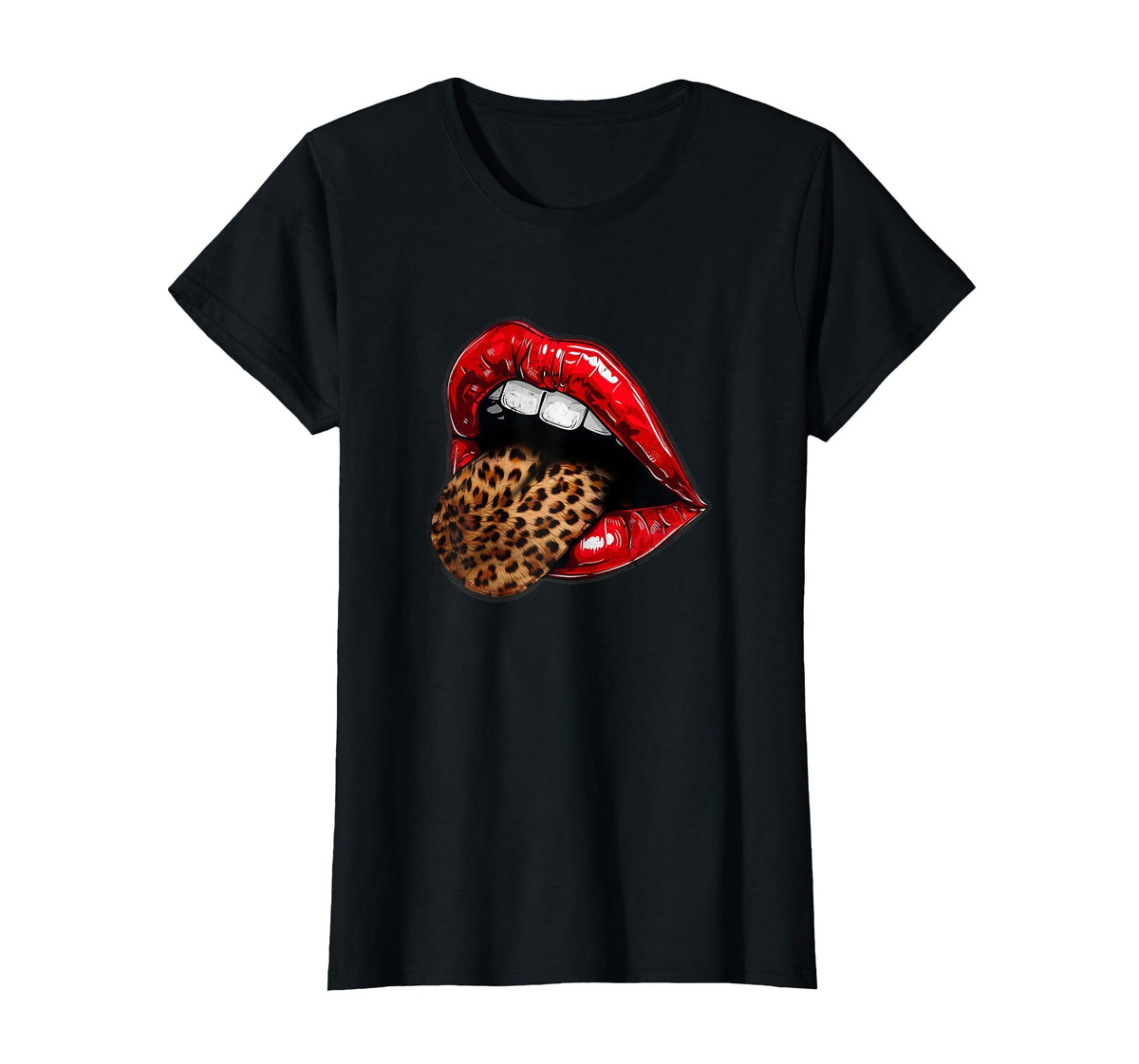Red Lips Leopard Tongue - Vintage Animal Print Graphic T-Shirt