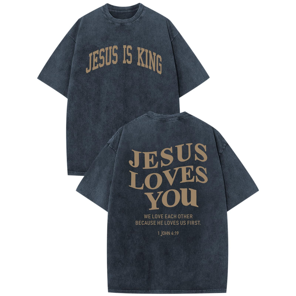 Mens Christian Shirts Jesus is King Love You Tshirt God Faith Religious Bible Verse Oversized Acid Wash Graphic Tees