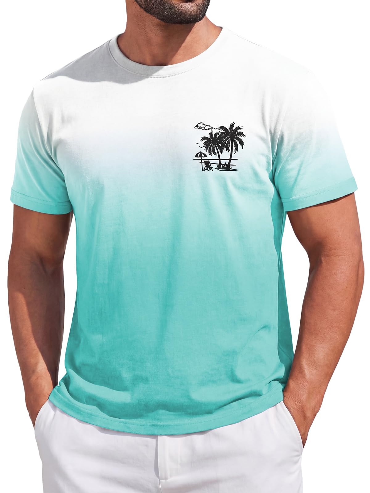 Runcati Mens Short Sleeve T-Shirts Gradient Graphic Vintage Hawaiian Tee