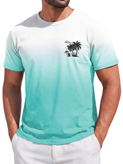 Runcati Mens Short Sleeve T-Shirts Gradient Graphic Vintage Hawaiian Tee