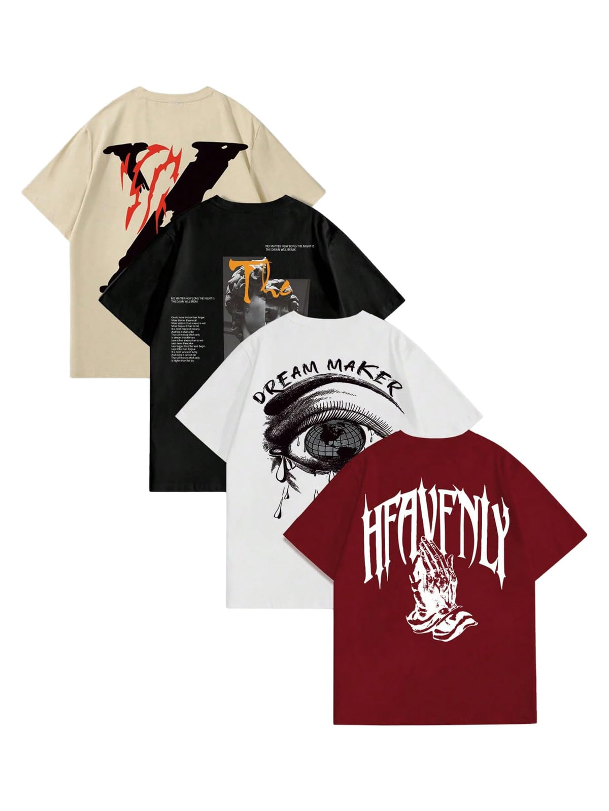 VIPWOLF Men's 4 Piece Y2K Graphic Tees Shorts Sleeve Cool T-Shirts Top