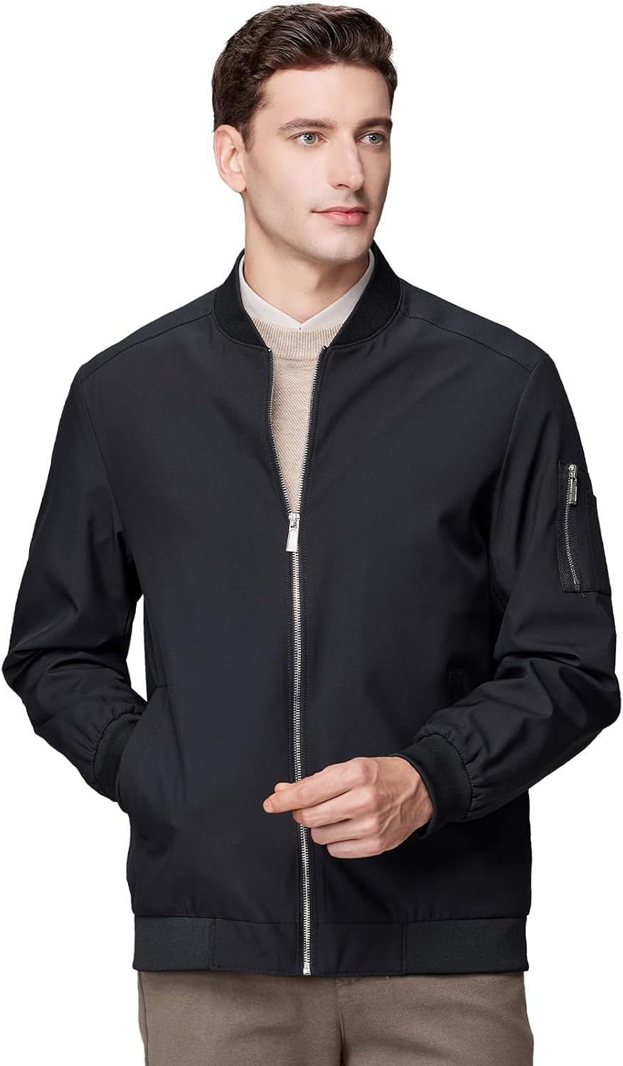 Men's Lightweight Bomber Jacket Windbreaker Causal with Multiple Pockets