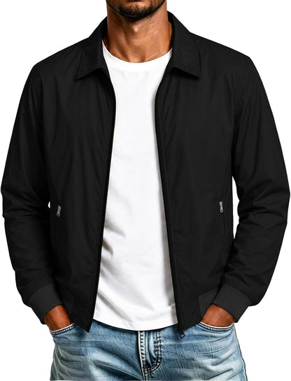 Mens Bomber Jacket Nylon Lightweight Full Zip Up Fall Jackets