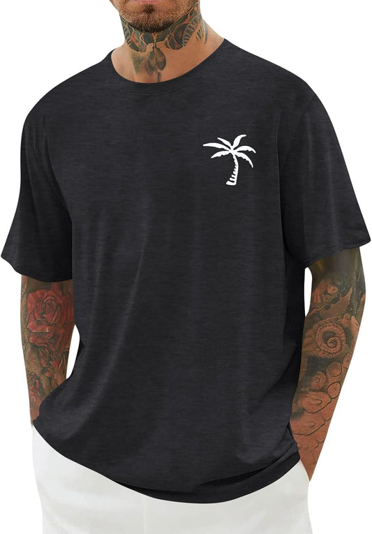 Mens Short Sleeve T-Shirt Graphic Loose Fit Tee Crew Neck Palm Tree Summer Shirts