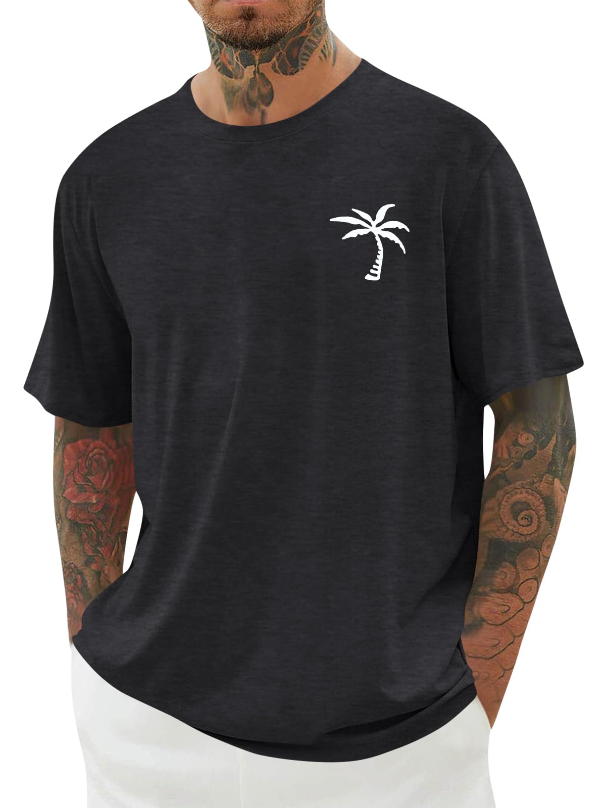 Mens Short Sleeve T-Shirt Graphic Loose Fit Tee Crew Neck Palm Tree Summer Shirts