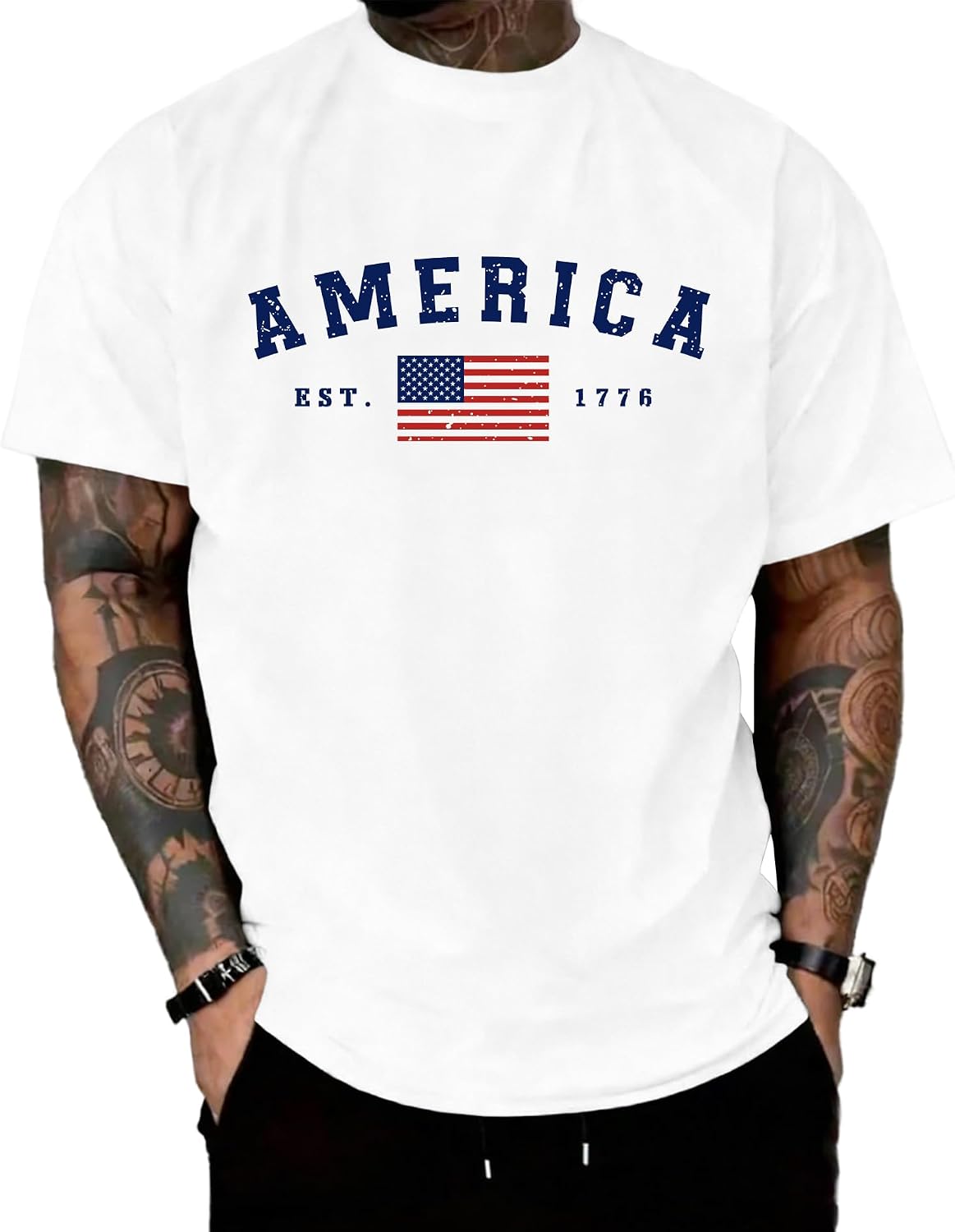 KESIHAN American 1776 Flag Patriotic T Shirt for Men Casual Regular Tee