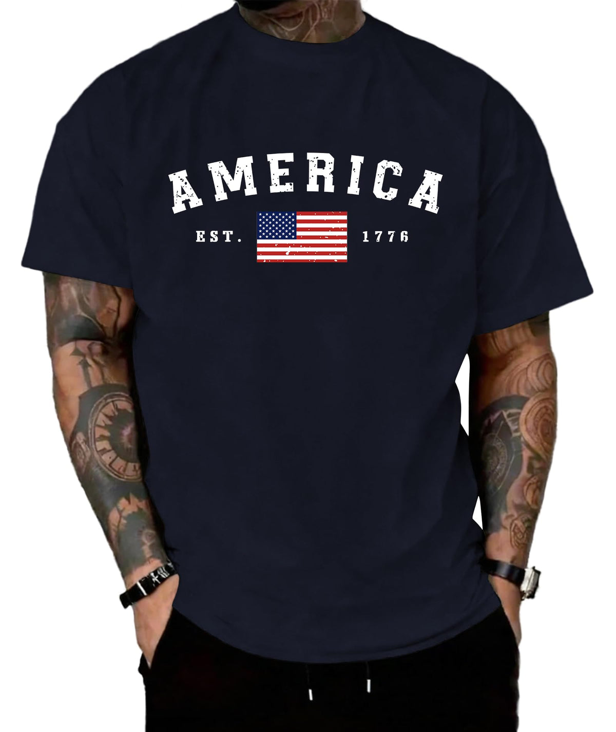 KESIHAN American 1776 Flag Patriotic T Shirt for Men Casual Regular Tee
