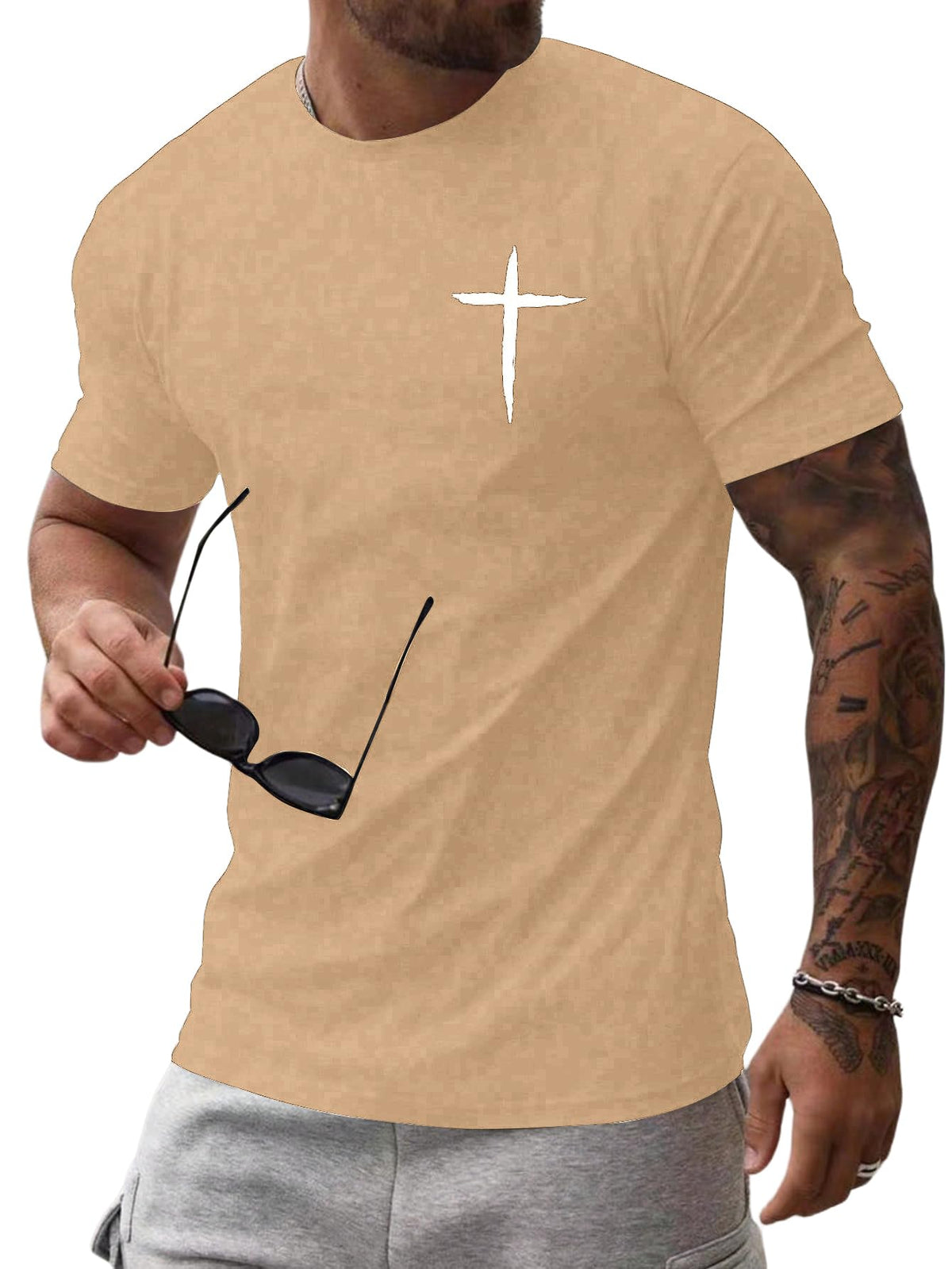 Floerns Men's Cross Print Short Sleeve T Shirt Crewneck Tee Shirts
